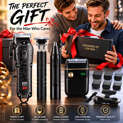 Men's Grooming Set Hair Clipper & Electric Shaver USB Rechargeable Cordless LED Display - Precision Grooming Kit Gift for Dad Husband Boyfriend