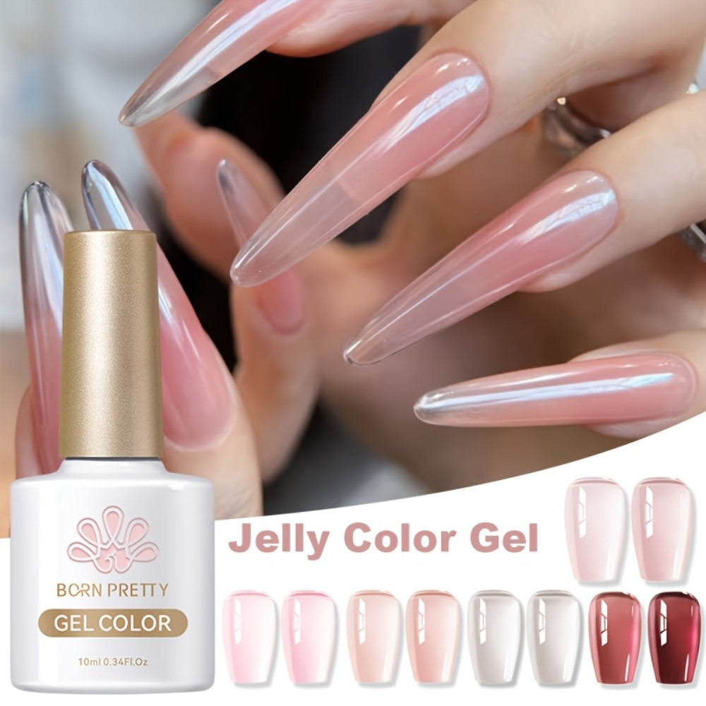 BORN PRETTY 0.34oz Jelly Gel Nail Polish Pink Nude Transparent Skin Color Soak Off LED Jade Nail Art Semi Permanent Varnish