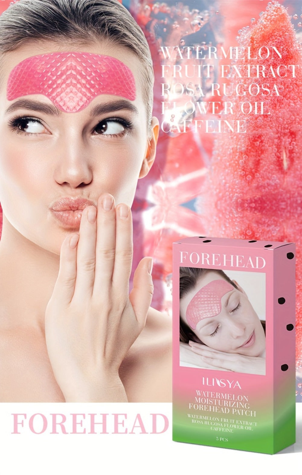 ILISYA 3 Boxes Watermelon Forehead Patches, Containing Caffeine, Collagen and Niacinamide, Variety of Plant Extracts, Moisturizing and Nourishing, Ultra-hydrating, Help Skin Looks More Tender, Daily Facial Skin Care