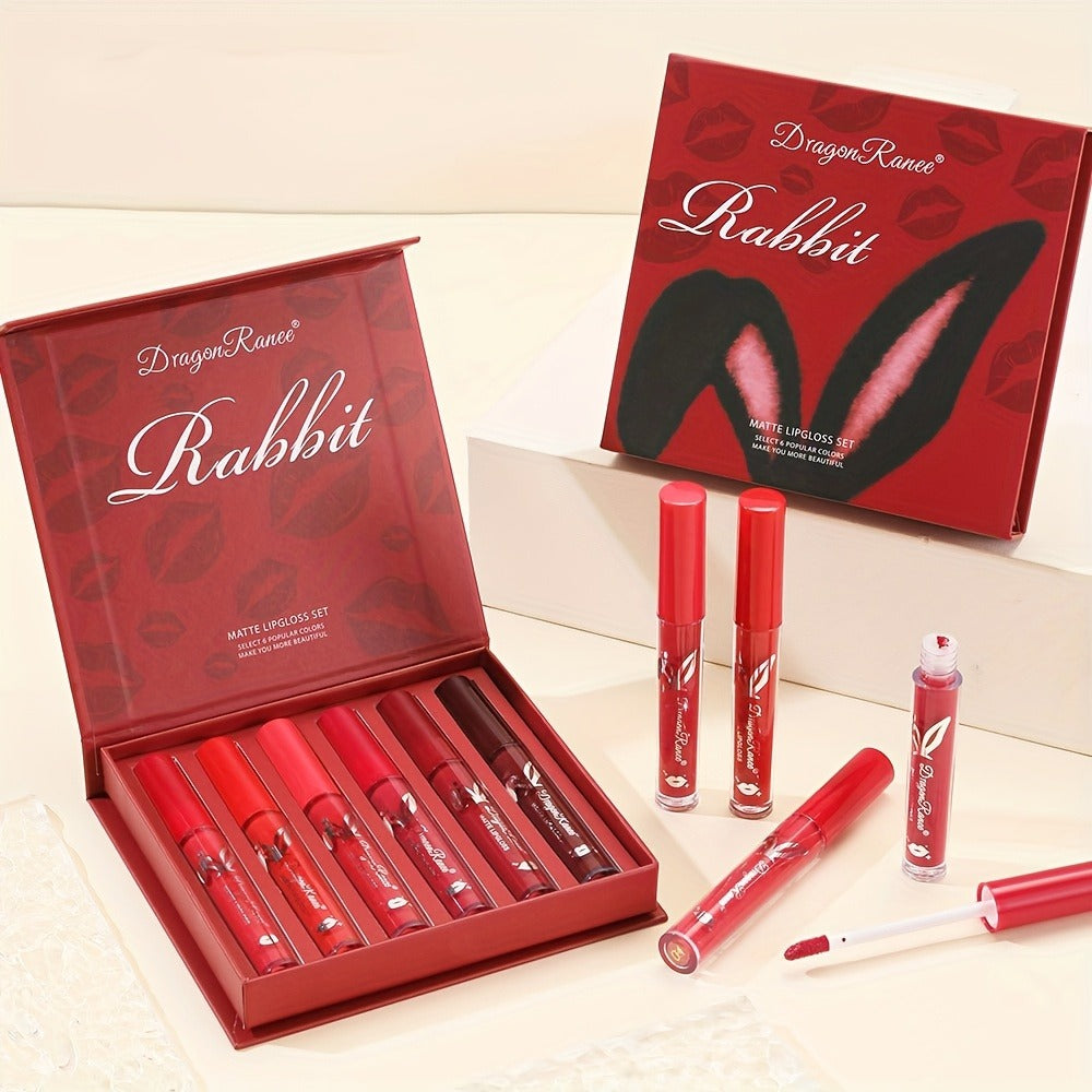 Lip Glaze Set 6 Pcs Red - Long-Lasting Non-Transfer Squalane Formula, Moisturizing Lip Tint for Beginners & Beauty Lovers, Vibrant Red Lip Color Gift Set