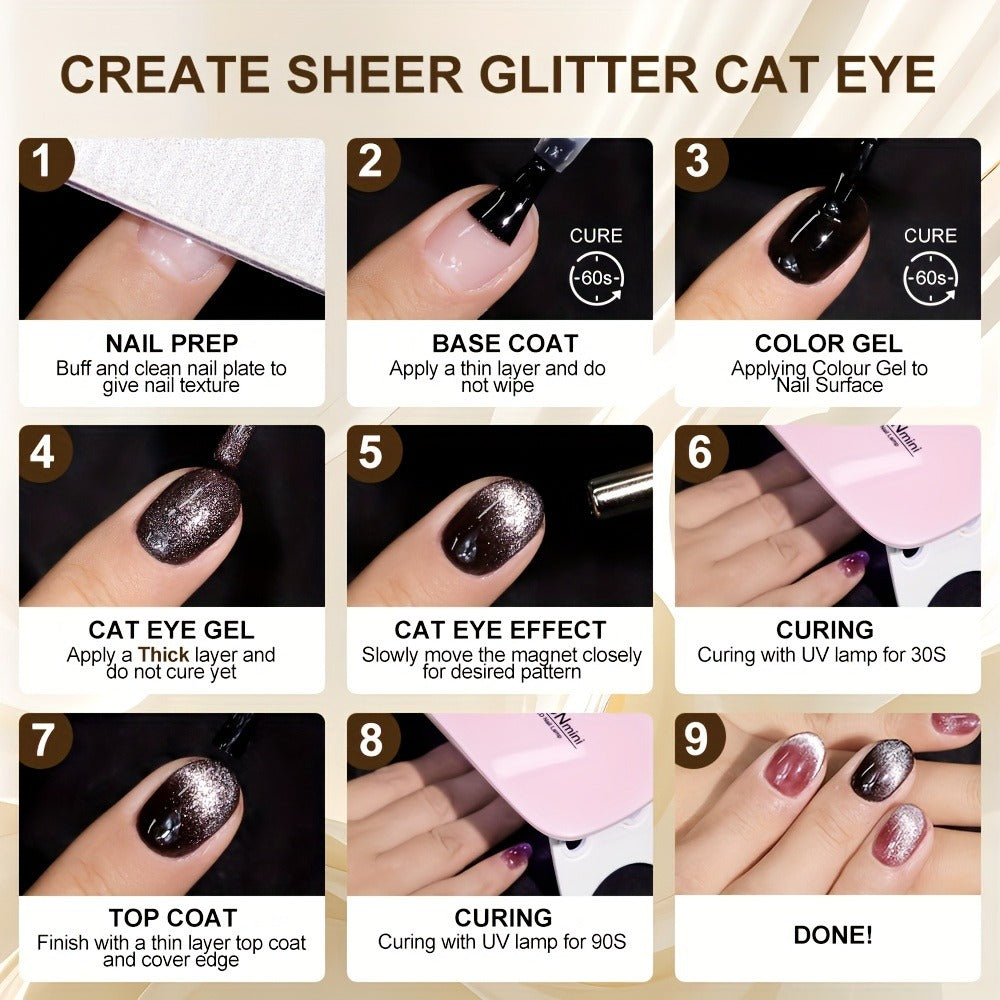 Cat Eye Magnetic Gel Nail Polish 0.27oz - Holographic Chameleon Flash Gel, Semi-Permanent Magnetic Sand Effect for Salon & Home Nail Art, UV LED Gel Varnish