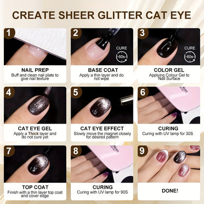 Cat Eye Magnetic Gel Nail Polish 0.27oz - Holographic Chameleon Flash Gel, Semi-Permanent Magnetic Sand Effect for Salon & Home Nail Art, UV LED Gel Varnish