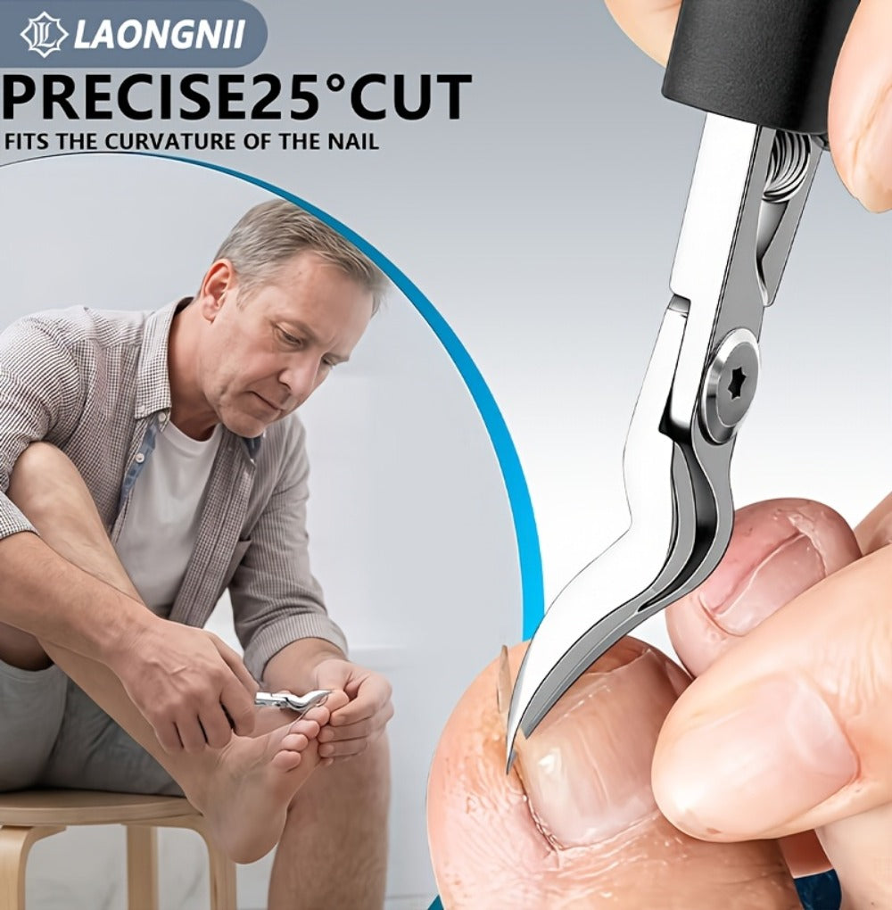 Toenail Clipper Set 7 Piece — Professional Nail Care Kit for Ingrown & Thick Toenails, Angled Head Curved Blade Clippers, Nail File, Cuticle Nipper & Dead Skin Tool | Men Women Elderly