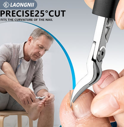 Toenail Clipper Set 7 Piece — Professional Nail Care Kit for Ingrown & Thick Toenails, Angled Head Curved Blade Clippers, Nail File, Cuticle Nipper & Dead Skin Tool | Men Women Elderly