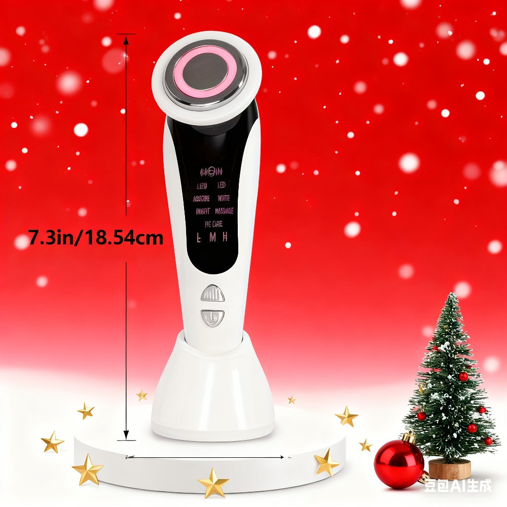 4-in-1 Facial And Neck Massager with LED Relax & Vibration - USB-Powered Light Beige Tightening, for Home/Travel - Ideal Gift for & Relaxation, Ergonomic Handle, Highquality Device, Skincare Enthusiasts, Portable Design, Durable