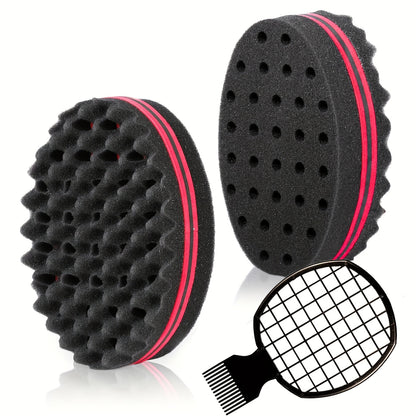 Twist Sponge Brush & Styling Comb Set for Curly Natural Black Hair — Metal Pick & Coil Definer Tools for Afro Coils, Locs & Short Hair