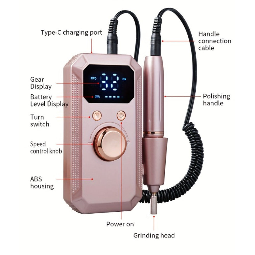 Rechargeable Electric Nail Drill, Professional Portable E-File for Acrylic Nails, Natural Extensions, and Gel Nails, Polishing Machine with 11 Grinding Bits and 20 Sanding Discs, Cordless High-Speed for Salon and Home Use, Women's Holiday Gift