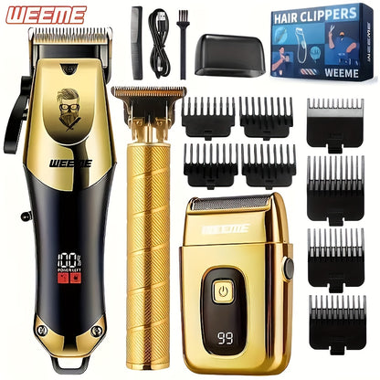 Hair Clipper Set for Men - USB Rechargeable Cordless Trimmer with LCD Display, Guide Combs & Cleaning Brushes, Professional Home Haircut Kit