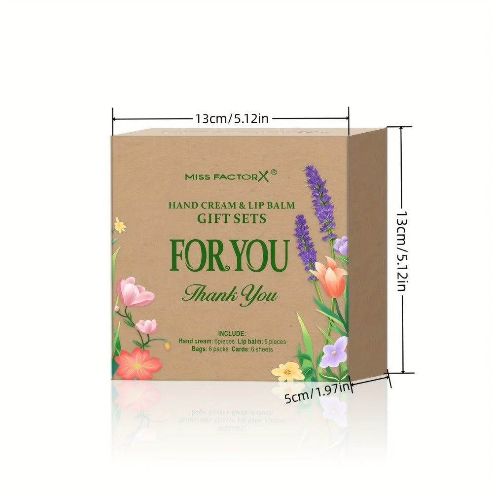 [Ideal Gift] 24pcs MISS FACTORX Hand Cream And Lip Balm Gift Set Moisturizing, Hydrating Formula with Glycerin And Hyaluronic Acid - Includes Thank You Cards And Heart-Shaped Gift Bags - Ideal for Women, Bridal Showers, And Corporate Team Building