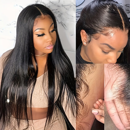 6x4.5 HD Lace Put On and Go Wig Human Hair Straight Glueless 250% Density Pre-Plucked Pre-Cut Pre-Bleached Knots Transparent Lace Front Wig 22-36 Inch Women