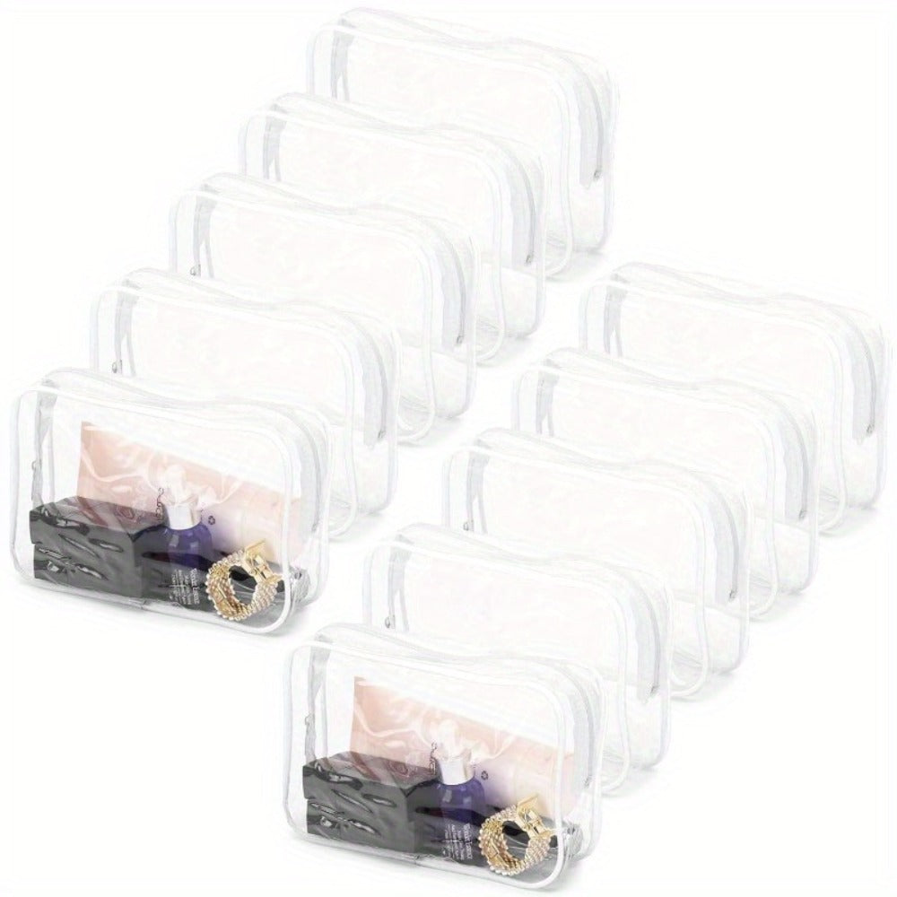 10 packs of PVC transparent makeup bags - Portable travel cosmetics finishing bag with reinforced zipper, fragrance-free, High Quality makeup bag set - Black