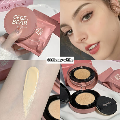 Cushion BB Foundation Cream with Replacement Core - Waterproof Oil Control Invisible Pore Coverage, Moisturizing Lightweight Formula, Buildable Natural Finish for All Skin Types, Ivory White
