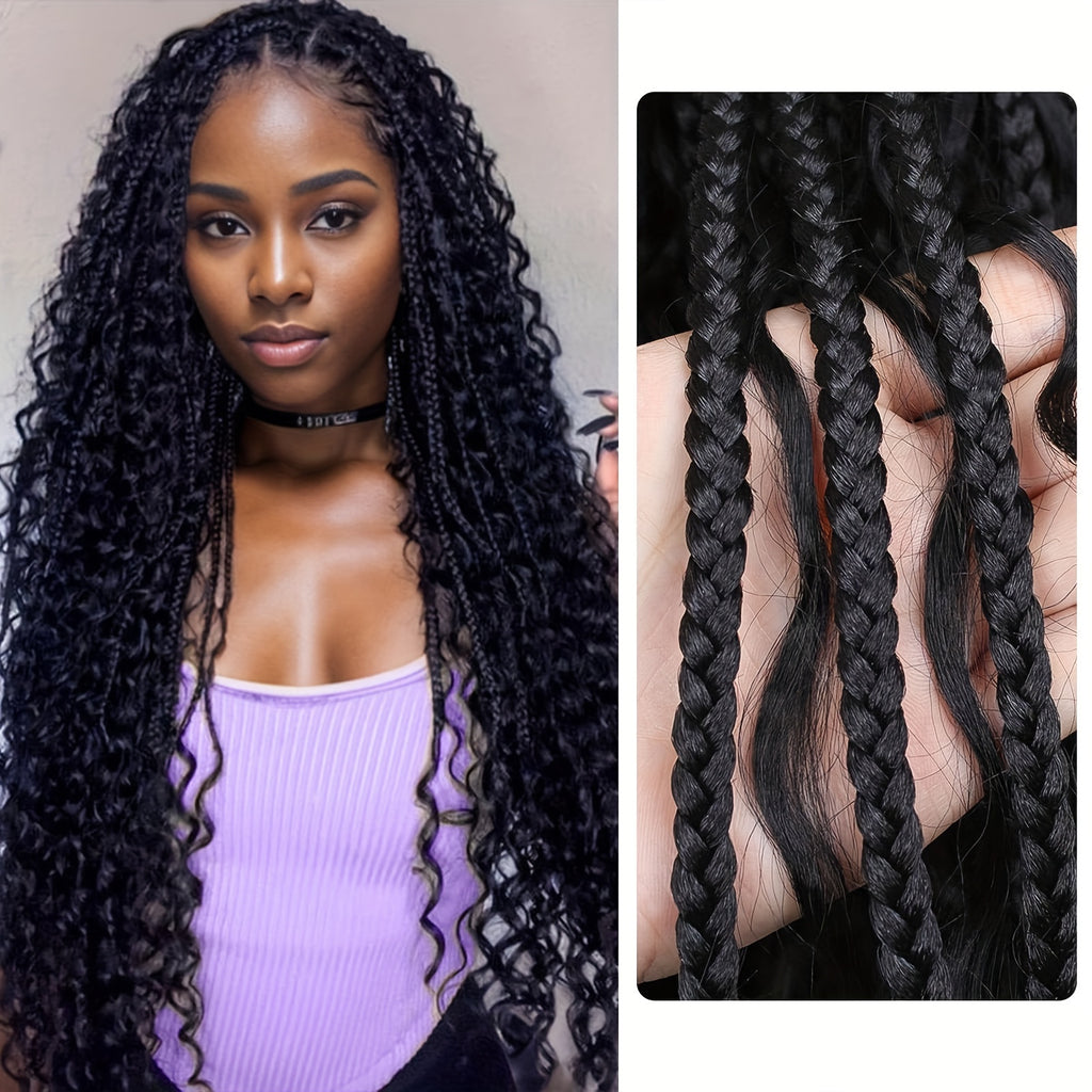 Braided Wigs For Women Box Braids With Boho Curls Wig Bohemian Braided Lace Front Wigs Halloween Wig Cosplay Wig For Halloween Party Full Double Lace Braid Wigs 48" Black Full Lace Hair Wigs