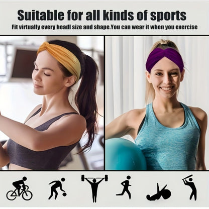 Stretchy Headbands 20pcs Bulk Soft Sweat-Wicking Sports Turban Bandanas for Women Men Non-Slip Elastic Knot Hair Wraps Breathable Solid Colors for Yoga Running Gym Workout Daily Fashion