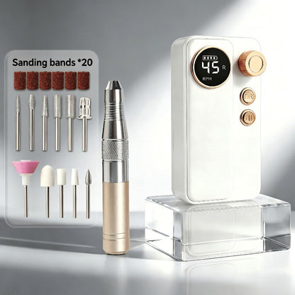 Electric Nail Drill Machine — Rechargeable Cordless Professional E-File for Acrylic Gel Natural Nails with 11 Bits & 20 Sanding Discs, High-Speed Portable Nail Polishing Tool for Salon & Home Use