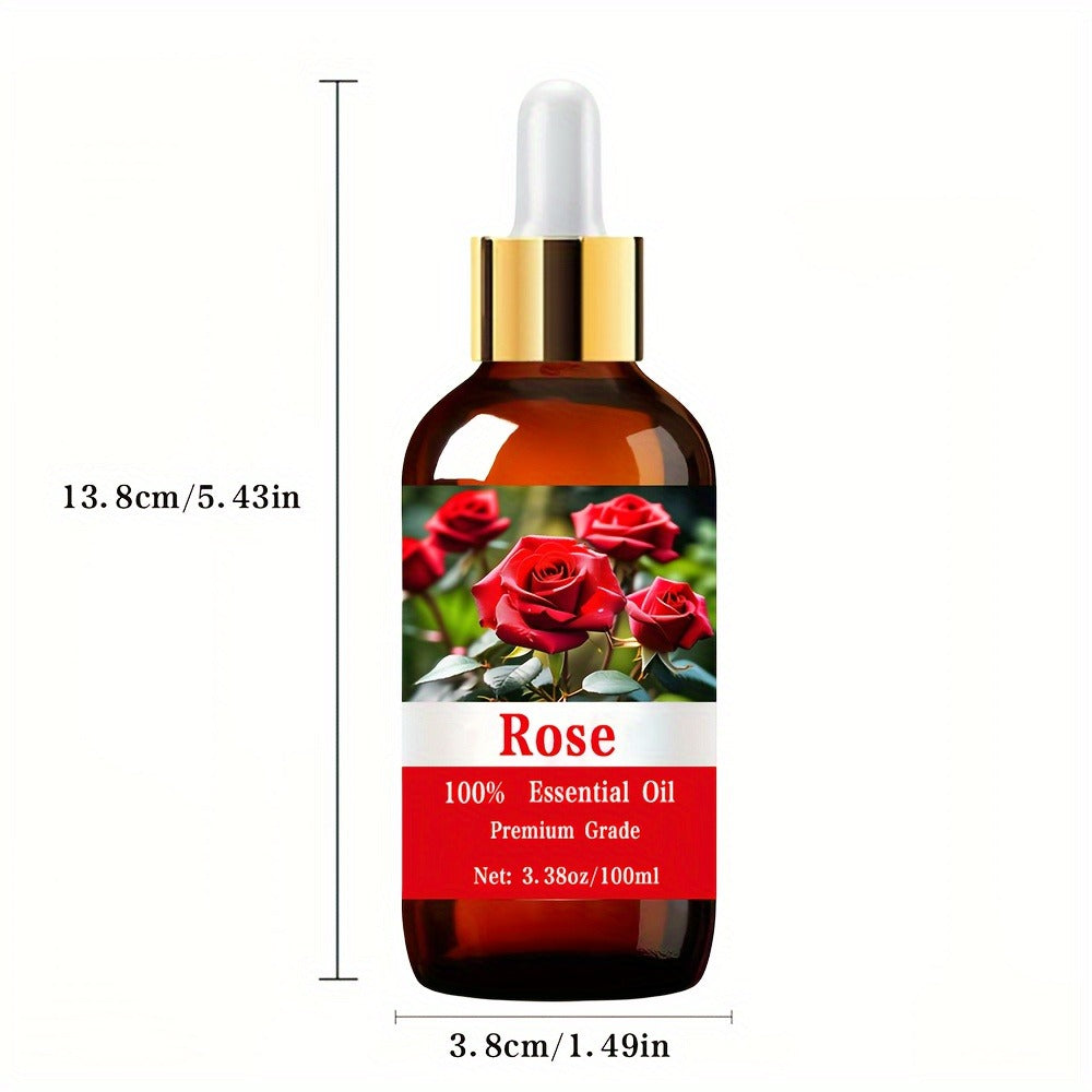 Rose Essential Oil, 100ml/3.38fl.oz, 100% Pure Care Grade for Nail, Hair & Skin Care, Massage, Moisturizing Massage Essential Oil for Men & Women, Meditation Gift, Perfect Christmas Gift