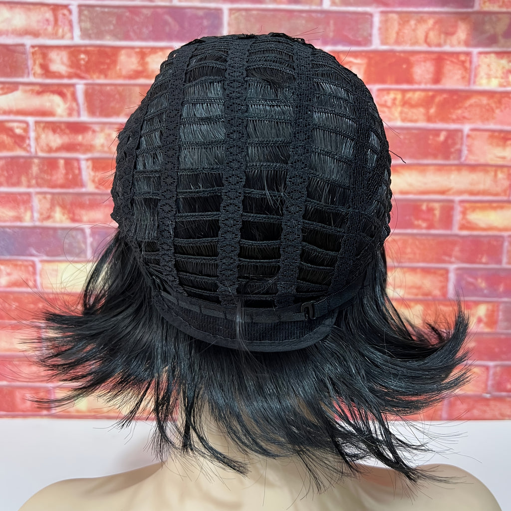 A Synthetic Wig for Women Featuring Short, Straight Hair in Brown And Black, Perfect for Summer. This Easy-To-Wear Wig Is Ideal for Beginners
