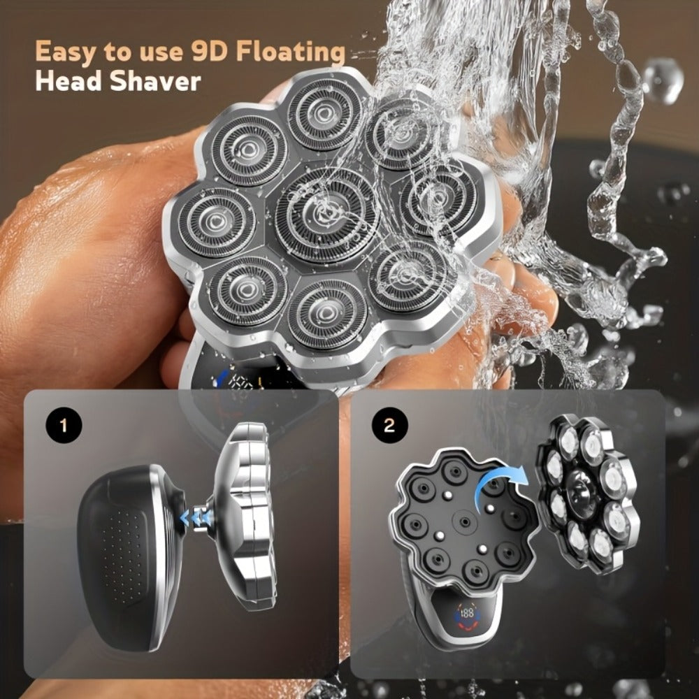 9D Upgraded Version, Men's Electric Shaver, IPX5 Waterproof Wet And Dry Double Shaving, LED Screen Display+USB-C Fast Charging, 9/7 Rotary Cutter for Bald Head, Nose Hair Trimming+Cleansing Massage Set