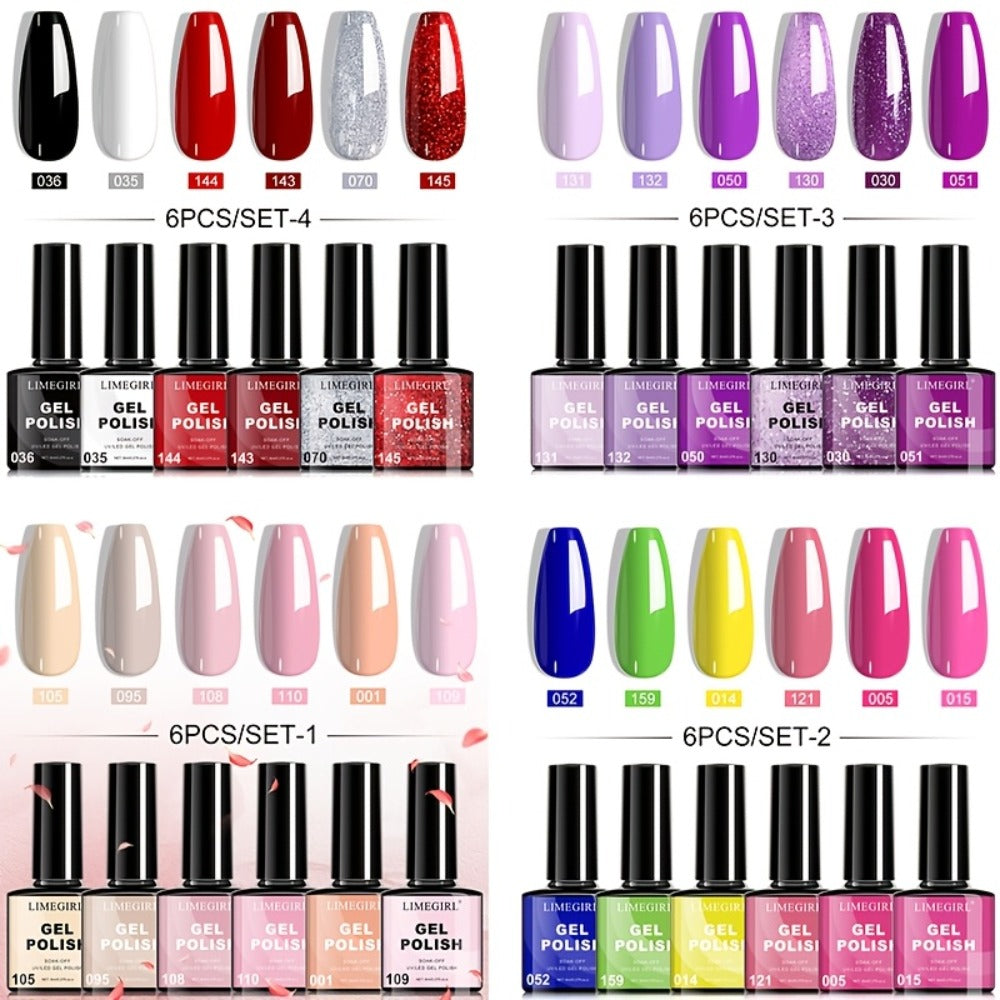 Gel Nail Polish Set 6pcs Hypoallergenic - Fall & Winter Glitter and Solid Colors Soak-Off UV LED Gel, Toxin-Free Long-Lasting Home DIY Nail Art Kit, Gift for Nail Lovers & Christmas