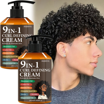 Curl Defining Cream 9-in-1 Moisturizing Curl Styling Cream — Long-Lasting Hold, Frizz Control, Non-Greasy, for Wavy, Curly & Normal Hair, Unisex, 9.468 fl oz × 2 Pack