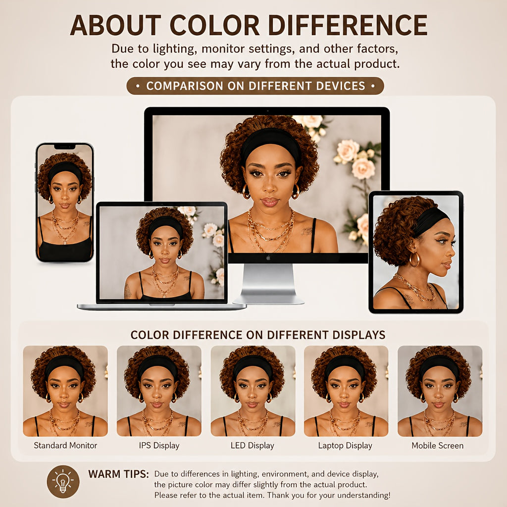 Brazilian Human Hair Wig Suitable for Skin Tones - 150% Density Kinky Curly Headband Wig with Natural Short Curly Hair, No Glue/Gel Application, Instant Volume for Beginners, for for Cosplay, Halloween & Daily Wear