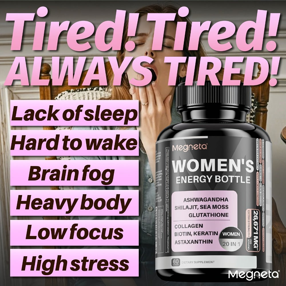 Megneta Women Energy Supplement, 20in 1 Energy Capsules for Women, Vitamins & Minerals, Sea Moss, Shilaji, Ashwagandha, for Energy, Focus, And Womens Health, Energize By Daytime&Enjoy By Nighttime