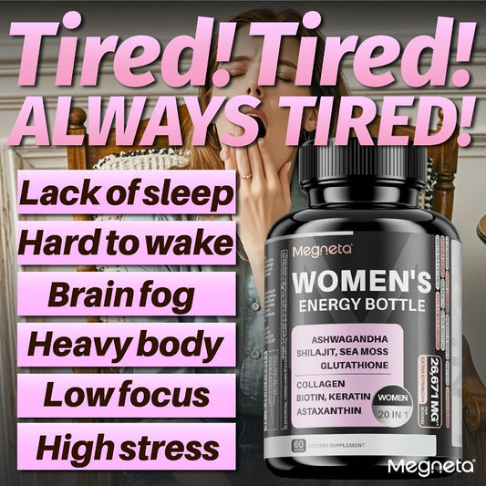 Megneta Women Energy Supplement, 20in 1 Energy Capsules for Women, Vitamins & Minerals, Sea Moss, Shilaji, Ashwagandha, for Energy, Focus, And Womens Health, Energize By Daytime&Enjoy By Nighttime