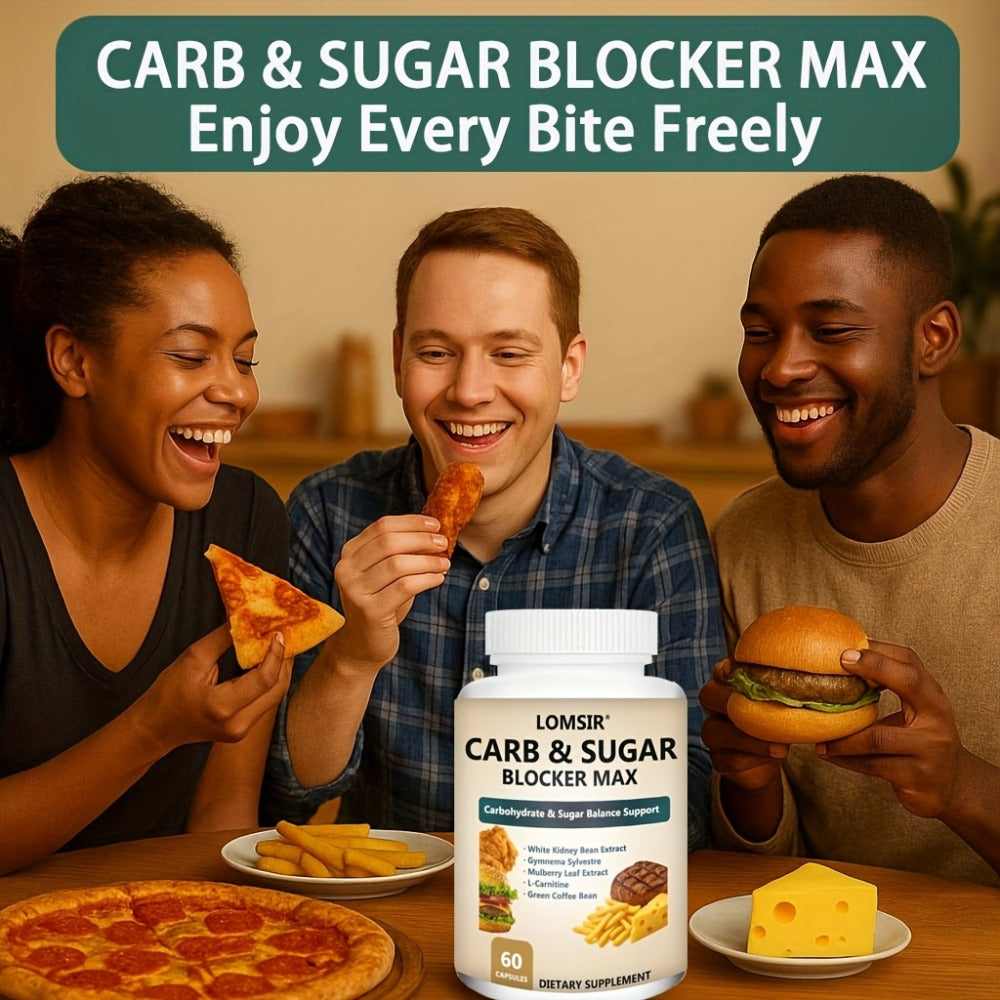 Carb And Sugar Blocker Max with White Kidney Bean Gymnema Sylvestre Mulberry Leaf L-Carnitine Carbohydrate And Sugar Balance Support Suitable for Men And Women - 60 Capsules