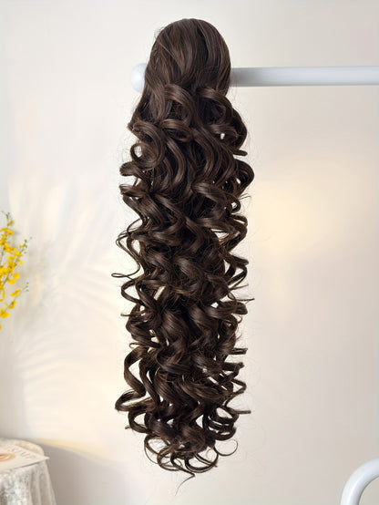 Ponytail Extension Curly 28 Inch Long — Heat Resistant Synthetic Clip In Wrap Around Hairpiece, Voluminous Bouncy Curls for Women Everyday Wear Parties Festivals