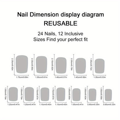 Black Press On Nails 96pcs Short Square - Ice Crack Design Glossy Full Cover Fake Nails Acrylic Nail Tips Stick On Nails Cute Summer Nail Art Kit for Women Girls