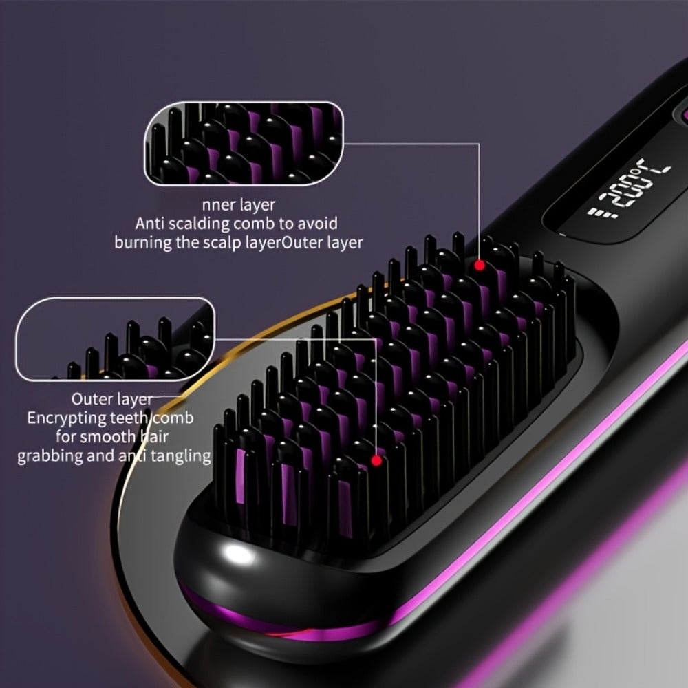 2-in-1 Portable Wireless Multifunctional Ceramic Straightener And Curling Iron, 3-speed Adjustable Temperature, Dual-purpose Design, Suitable For Styling And Curling, No Harm, Supports USB-C Charging, Long-lasting Durability, Travel Use