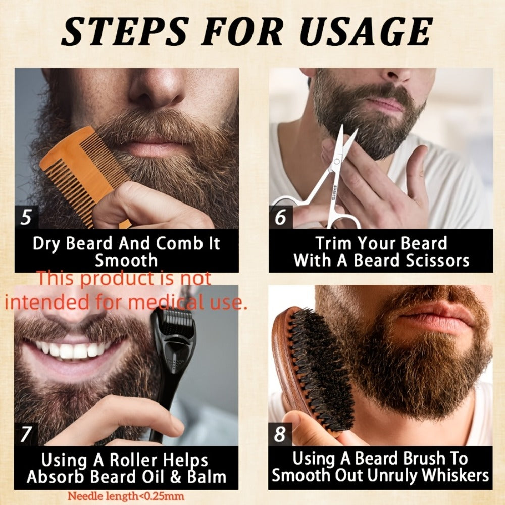 4pcs Beard Care Kit, 4pcs Beard Pen Kit, 9pcs Beard Care Kit Needle Length<0.25Mm. Beard Care Bundle for Men. Beard Trimmer Set with 2 Beard Oil -Balm -Conditioner - Wash -Brush - Comb - Clippers & Travel Pouch. for Birthdays Fathers Day Gift for Me