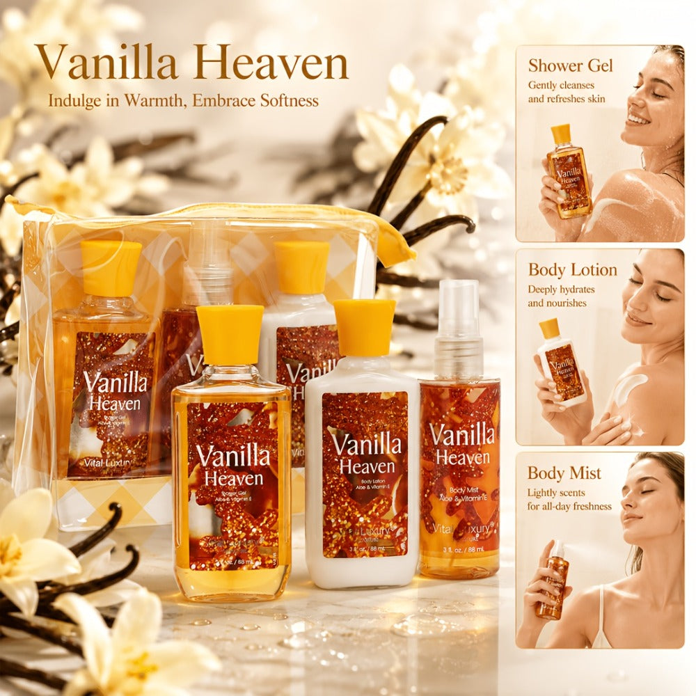 Bath & Body Care Gift Set Shower Gel Body Lotion Body Mist with Aloe Vera Vitamin E Glycerin Moisturizing Fragrance Set for Women Japanese Cherry Blossom Lavender Vanilla Coconut