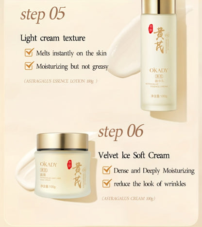 Astragalus Skincare Set Anti-Aging Hydrating Antioxidant 6pcs - Face Cream Essence Cleanser Toner Lotion Eye Cream Sleep Mask for All Skin Types Wrinkle Reduction