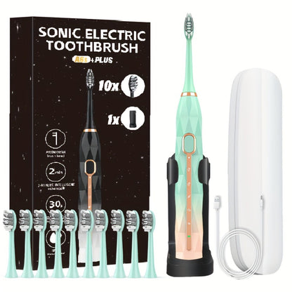 Sonic Electric Toothbrush IPX8 Waterproof with 8 Replacement Brush Heads, USB Rechargeable 500mAh, Metal Shaft, Travel Case & Toothbrush Holder, for Adults Men & Women, 5 Color Options