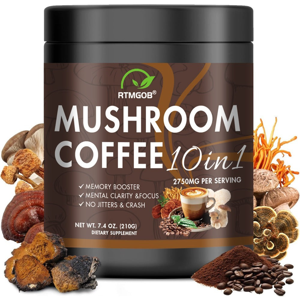 Mushroom Coffee Blend Powder Mushroom Coffee - Instant Coffee Blend of Ganoderma Lucidum, Cordyceps Sinensis, Lion'S Mane Mushroom, Birch Brown Pore Mushroom, And Chanterelle Mushroom - Mushroom Coffee Powder, Ideal for Gift Giving