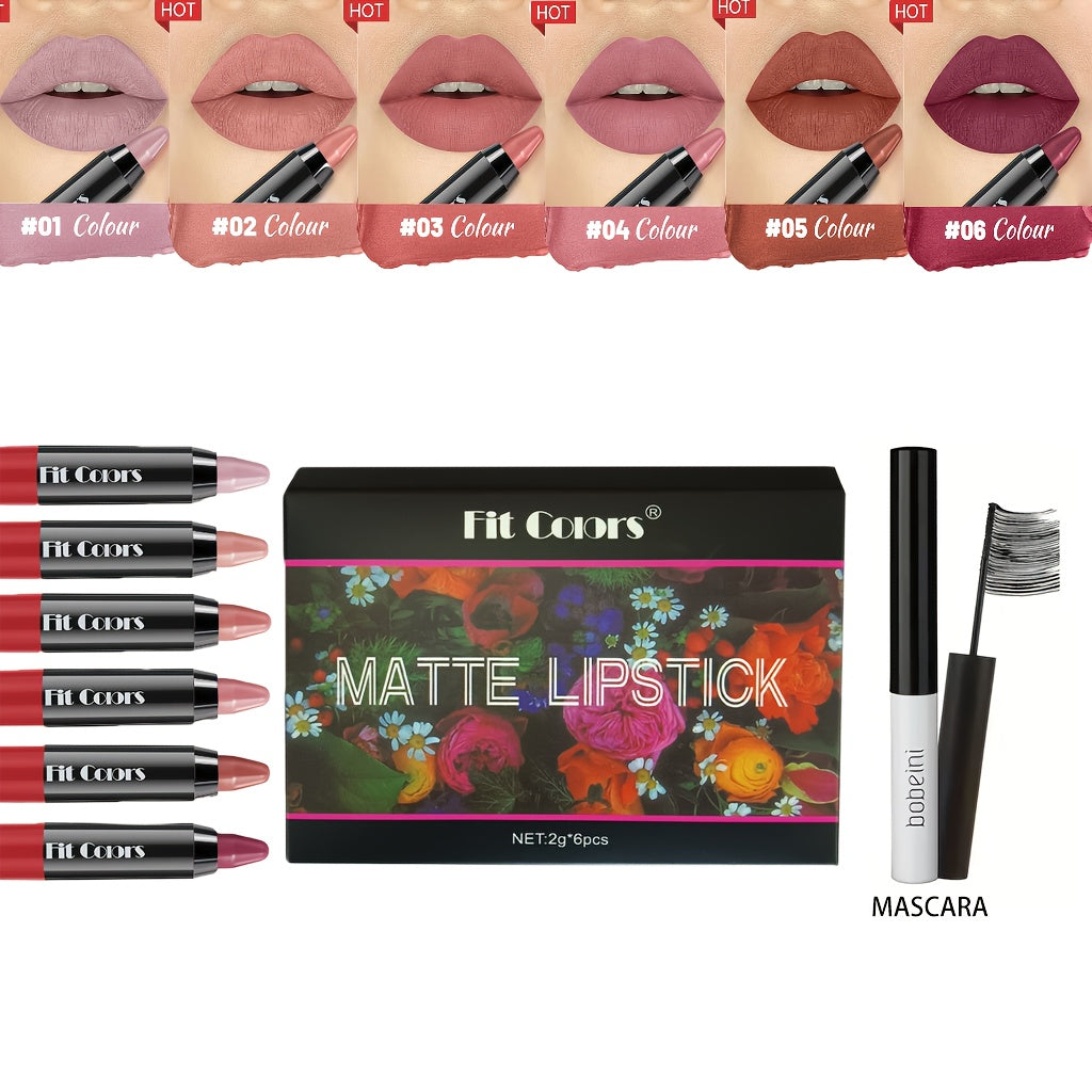 Velvet Matte Lipstick Set 6pcs - Long Lasting 24HR Intense Color, Moisturizing & Smudge-Proof Formula | Fashionable Shades Gift Set for Women
