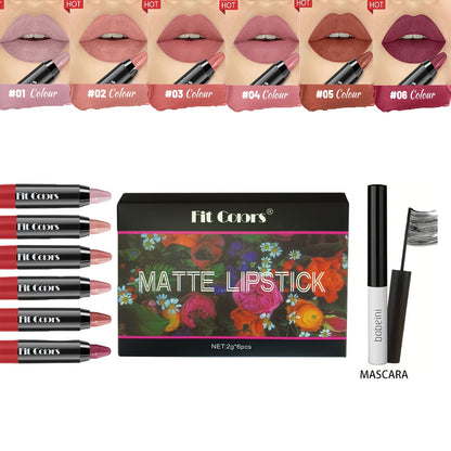 Velvet Matte Lipstick Set 6pcs - Long Lasting 24HR Intense Color, Moisturizing & Smudge-Proof Formula | Fashionable Shades Gift Set for Women