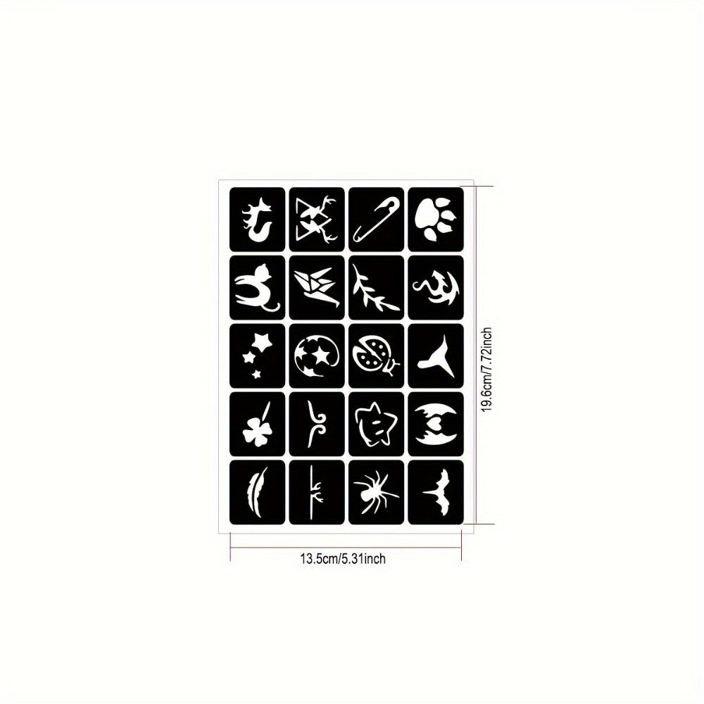 Temporary Tattoo Stencils Set 12 Sheets DIY Body Art Kit Hollow Design Templates for Arm Ankle Ear Waterproof Freehand Ink Paste Creative Home Tattoo Project Unisex