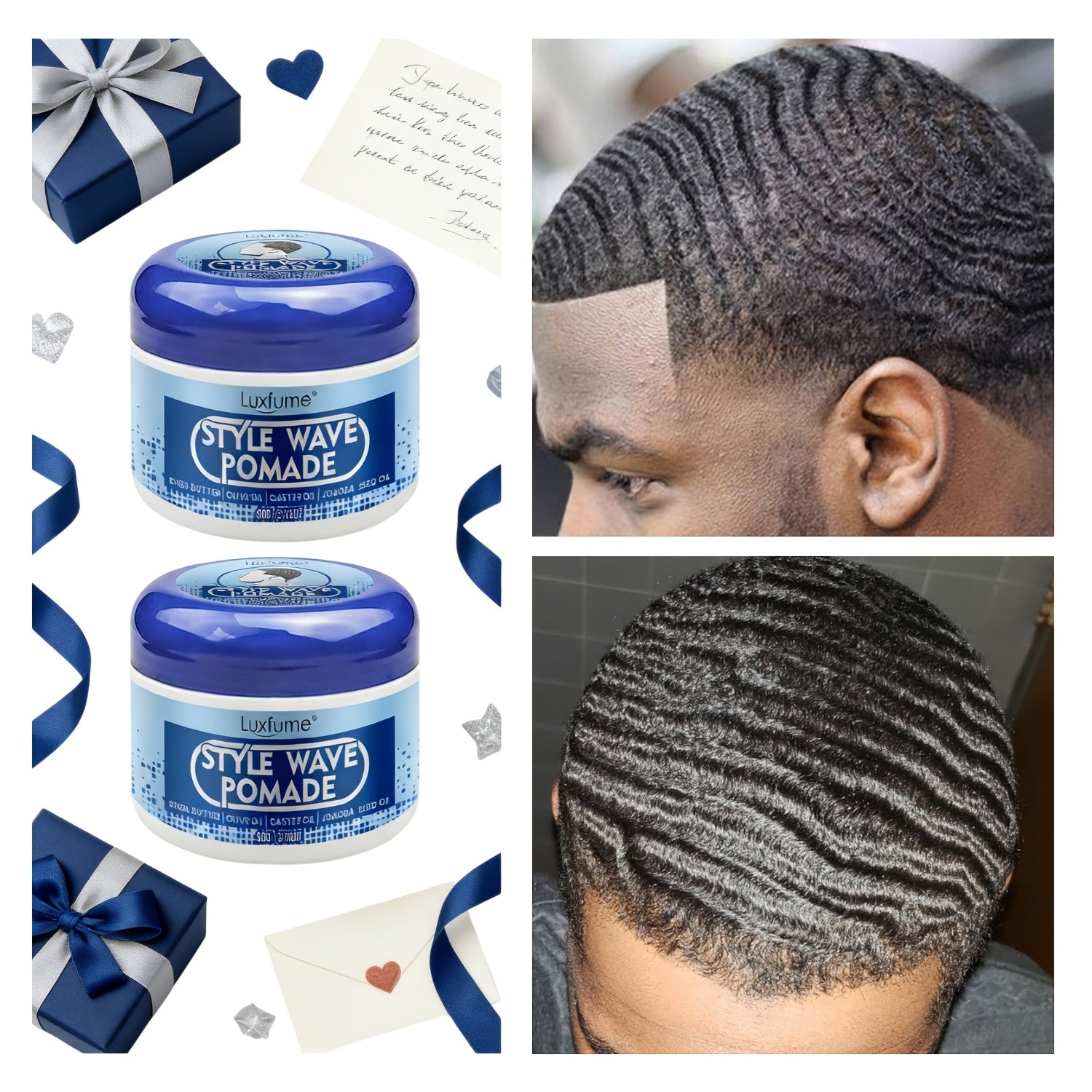 Luxfume Wave Pomade- 3.18oz, Strong Hold And Edge Control, Non-greasy, Easy to Wash Out, Suitable for All Hair Types, Enriched with Natural Botanical Extracts Styling Cream-wave Pommade Pour Hommes