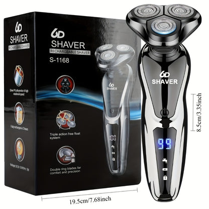 Electric Shaver for Men 3-in-1 Cordless Rechargeable - 360° Floating Rotary Beard Trimmer, Nose Hair Trimmer & Face Shaver with LED Display, USB Charging, Black