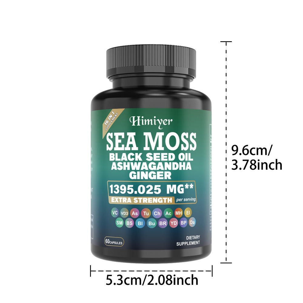 3Packs Sea Moss Capsules W/ Black Seed Oil, Ashwagandha & Turmeric - 90mg Vitamin C & D3 for Vitamin Support - Natural Supplement. Health & Energy&Immunity.
