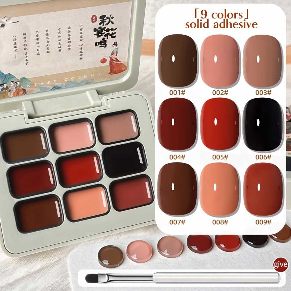 MORDDA 9psc Palette Solid Gel Polish Set, Autumn Harvest Collection, High Saturation, Long-Lasting, Alcohol-Free Gel Nail Polish Kit, For Home And Salon, Ideal For Christmas And Holiday Gifts