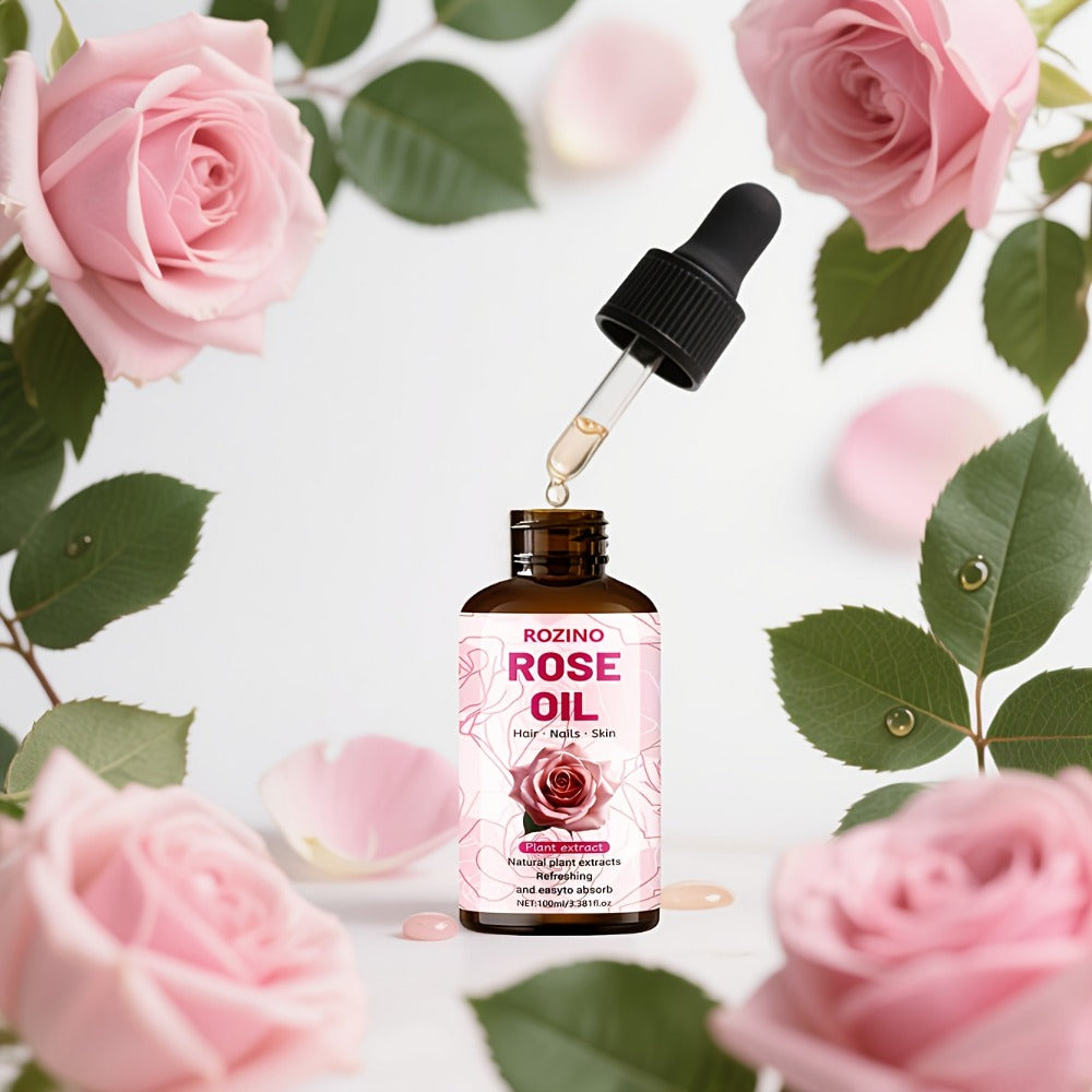 3.38oz Rose Oil: Premium Rose Scent. for Massage, Shower, Skincare, Face, Body, Nails, Hair, Lashes. Unisex.