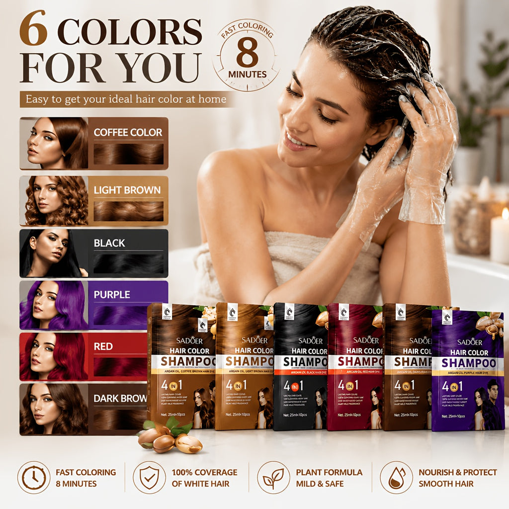 1 Box of 10 Packs of Portable Individual Packaging, Black/Brown/Chestnut Shampoo - Shampoo, 3-In-1 Hair Color Shampoo Natural Hair Dye Deep Cleansing Shampoo for Women And Men