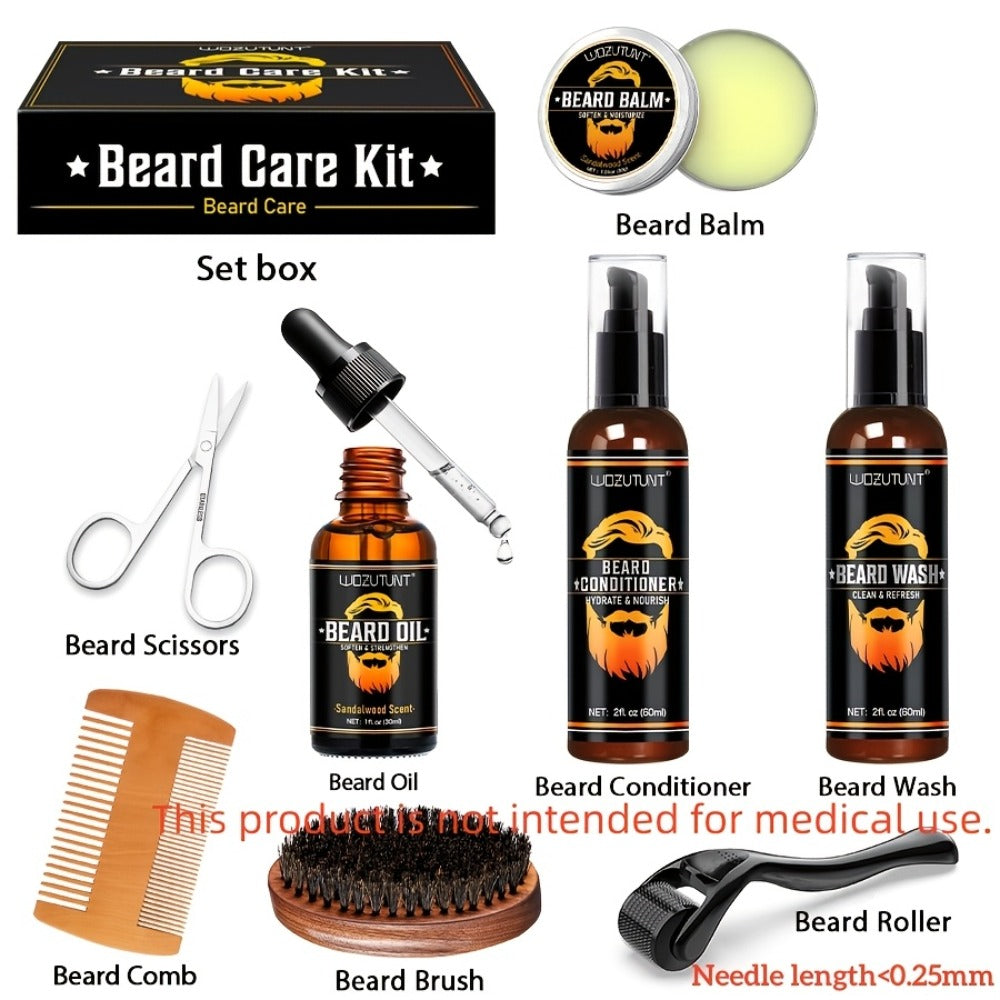 4pcs Beard Care Kit, 4pcs Beard Pen Kit, 9pcs Beard Care Kit Needle Length<0.25Mm. Beard Care Bundle for Men. Beard Trimmer Set with 2 Beard Oil -Balm -Conditioner - Wash -Brush - Comb - Clippers & Travel Pouch. for Birthdays Fathers Day Gift for Me