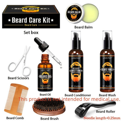 Beard Care Kit for Men Complete Grooming Set Beard Oil Balm Conditioner Wash Brush Comb Clippers Travel Pouch Birthday Father's Day Gift Beard Pen Set
