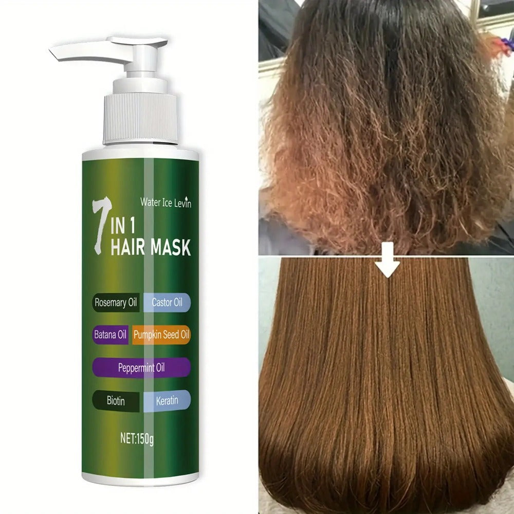 150G/5.291Oz, Water Ice Levin 7-In-1 Deep Conditioning Hair Mask Prevents Breakage Softens Dry Hair Enriched with Rosemary Oil Castor Oil Banta Oil Pumpkin Seed Oil And Biotin Keratin