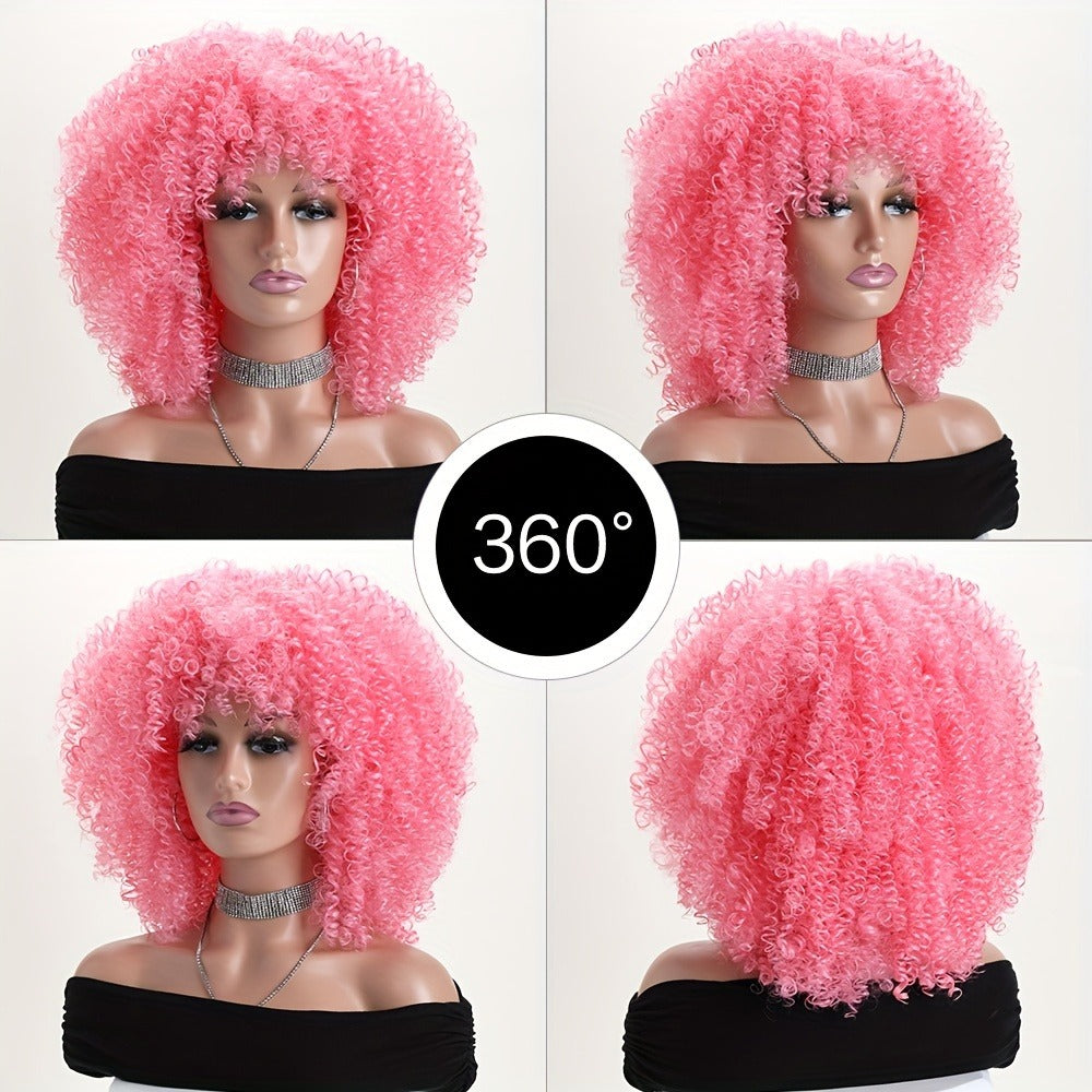 Afro Kinky Curly Wig Synthetic Short 16 Inch — 18 Colors, Heat Resistant, Elastic Net Cap, Women's Fashion Wig for Daily Wear, Cosplay, Party & Music Festival