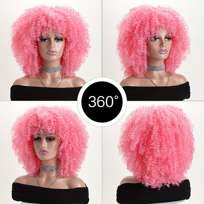Afro Kinky Curly Wig Synthetic Short 16 Inch — 18 Colors, Heat Resistant, Elastic Net Cap, Women's Fashion Wig for Daily Wear, Cosplay, Party & Music Festival